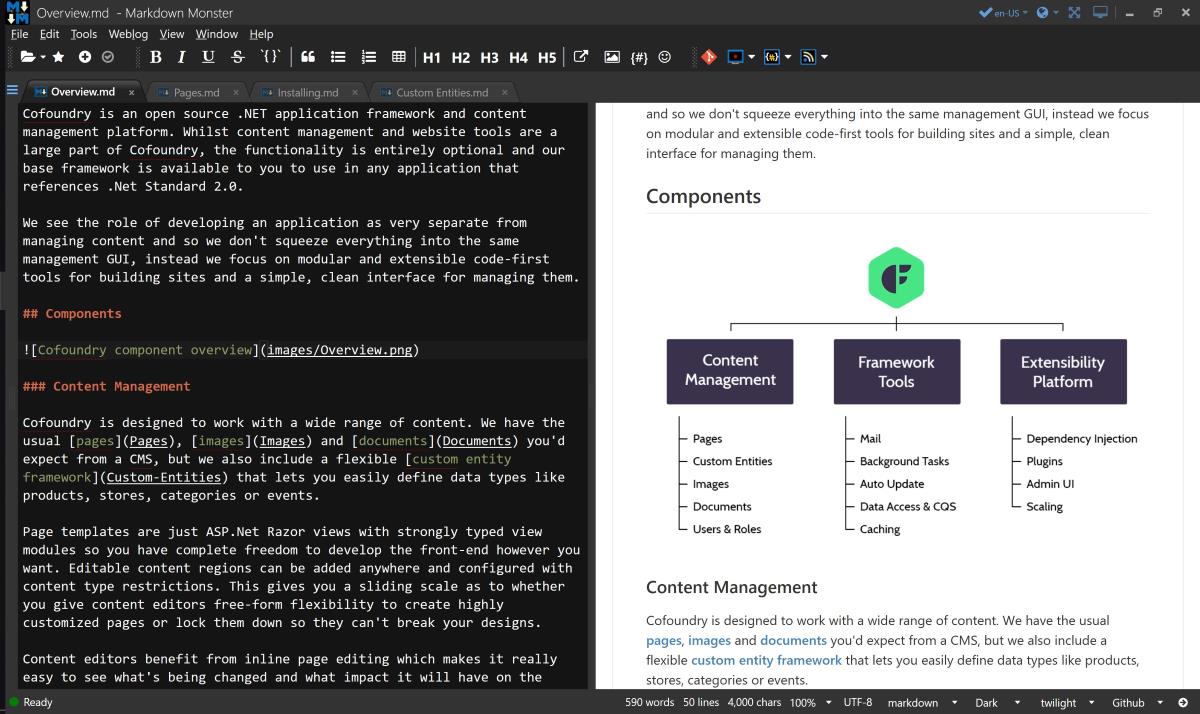 Editing a document with the Markdown Monster editor